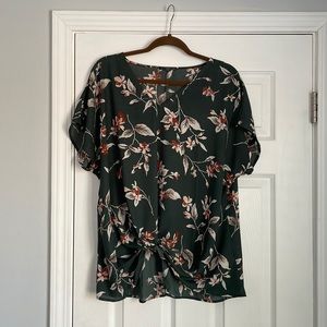 Green floral blouse